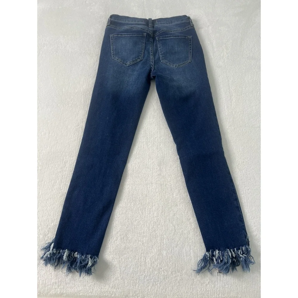 Free People Raw Hem High Rise Jeans Womens Size 26‎ Fringe Crop Ankle Boho Blue
